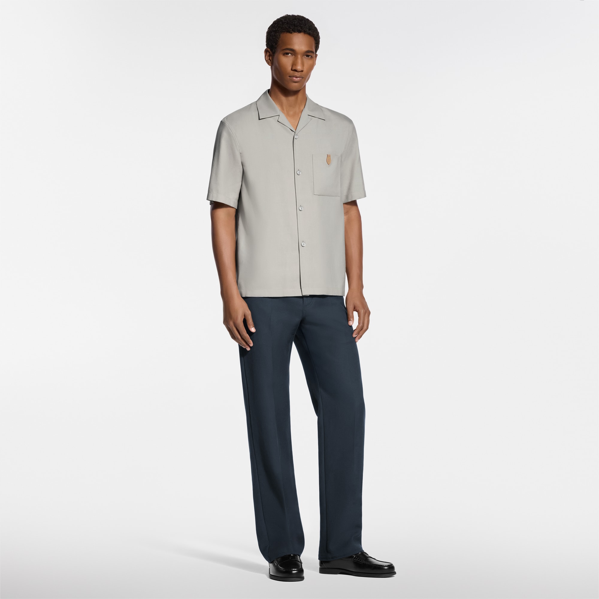 Short-Sleeved Silk, Cotton And Cashmere-Blend Open Collar Shirt